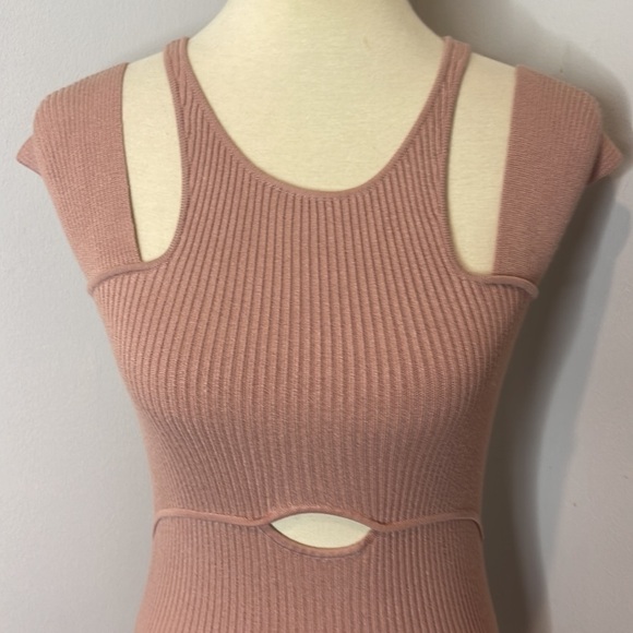 Self Portrait | Ribbed Knit‎ Cutout Midi Dress Rose | M - Picture 7 of 10